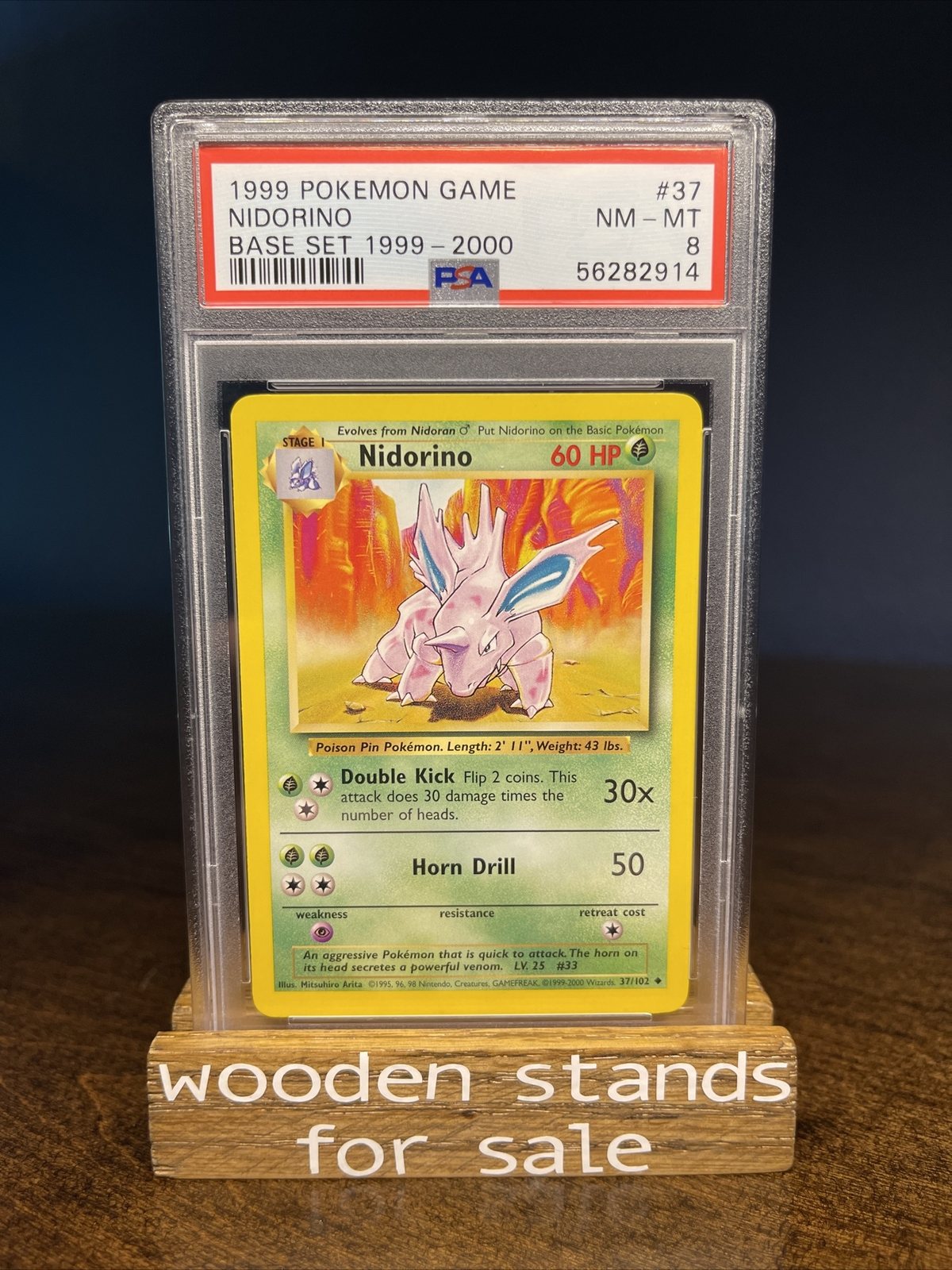 PSA 8 NM-MT Nidorino 37/102 4th Print Base Set Pokemon Trading Card – Photo 1
