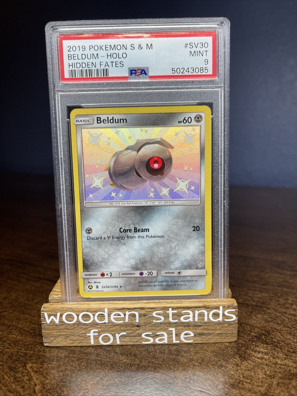 PSA 9 MINT Beldum SV30 Hidden Fates Holo Pokemon Card – Photo 1